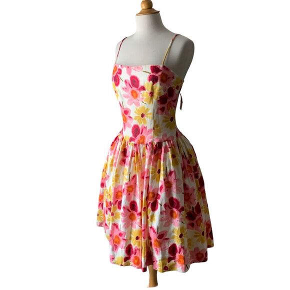 NOS Vintage Tracy & Michael Floral Drop Waist Linen Sleeveless Dress- Size 8 - Picture 4 of 8